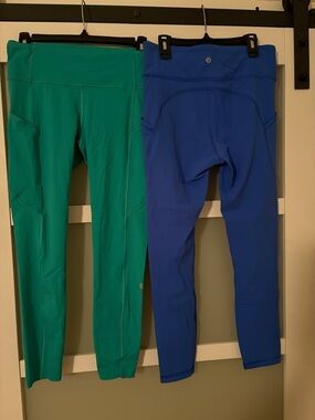 Lululemon Blue and Teal Athletic Leggings 2 pair size 8